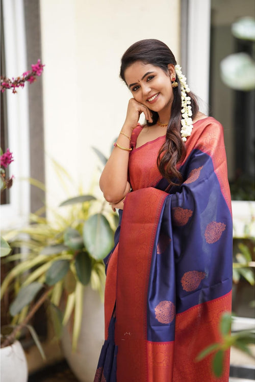 Load image into Gallery viewer, Lassitude Navy Blue Soft Silk Saree With Scintilla Blouse Piece
