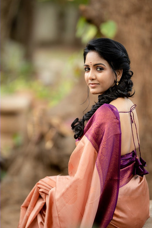 Load image into Gallery viewer, Outstanding Peach Soft Silk Saree With Intricate Blouse Piece
