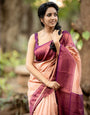 Outstanding Peach Soft Silk Saree With Intricate Blouse Piece