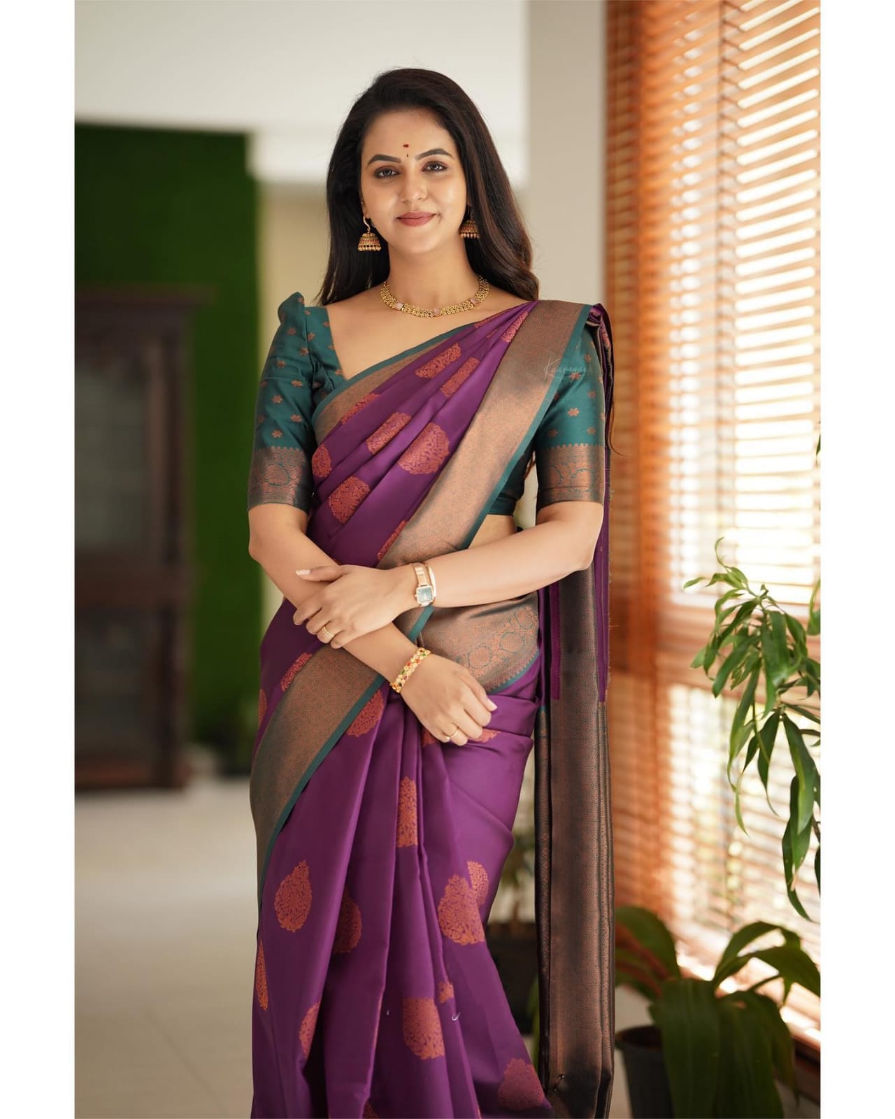 Shop Purple Zari-Woven Soft Silk Special Occasion Saree & Blouse From  Ethnic Plus