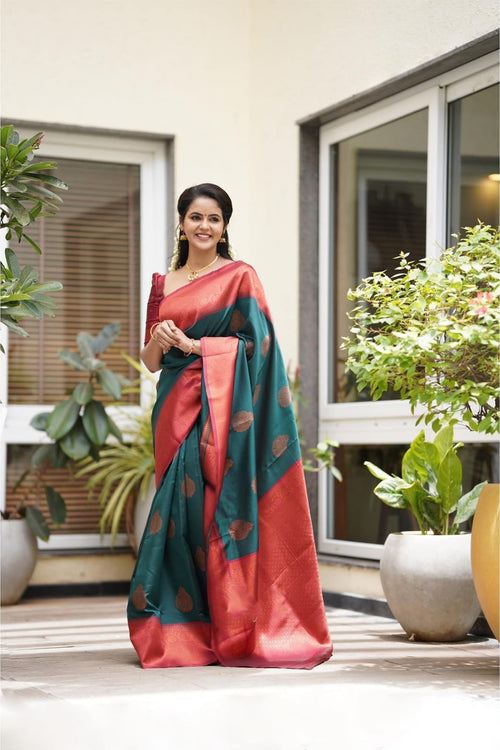 Load image into Gallery viewer, Felicitous Rama Soft Silk Saree With Transcendent Blouse Piece
