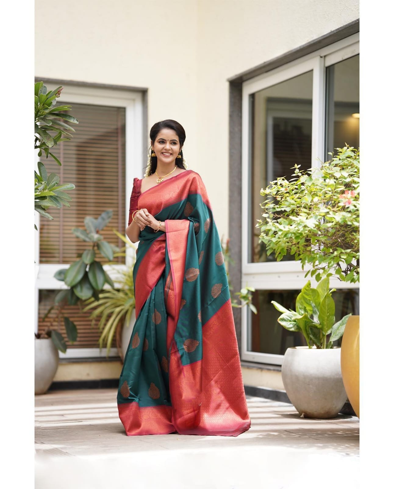 Felicitous Rama Soft Silk Saree With Transcendent Blouse Piece