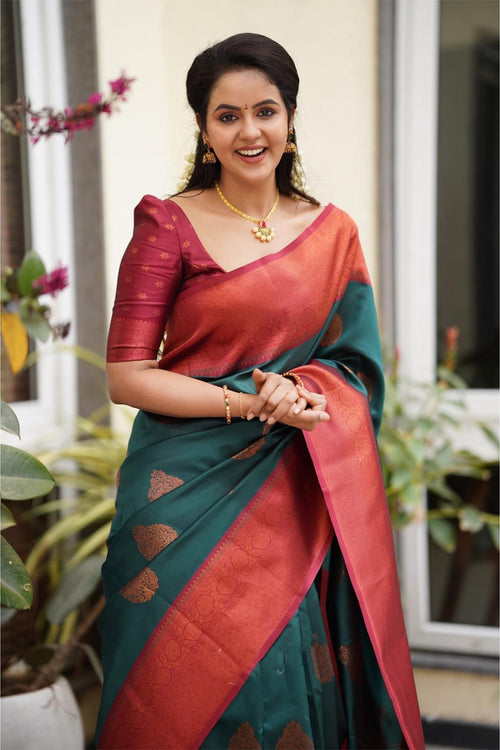 Load image into Gallery viewer, Felicitous Rama Soft Silk Saree With Transcendent Blouse Piece
