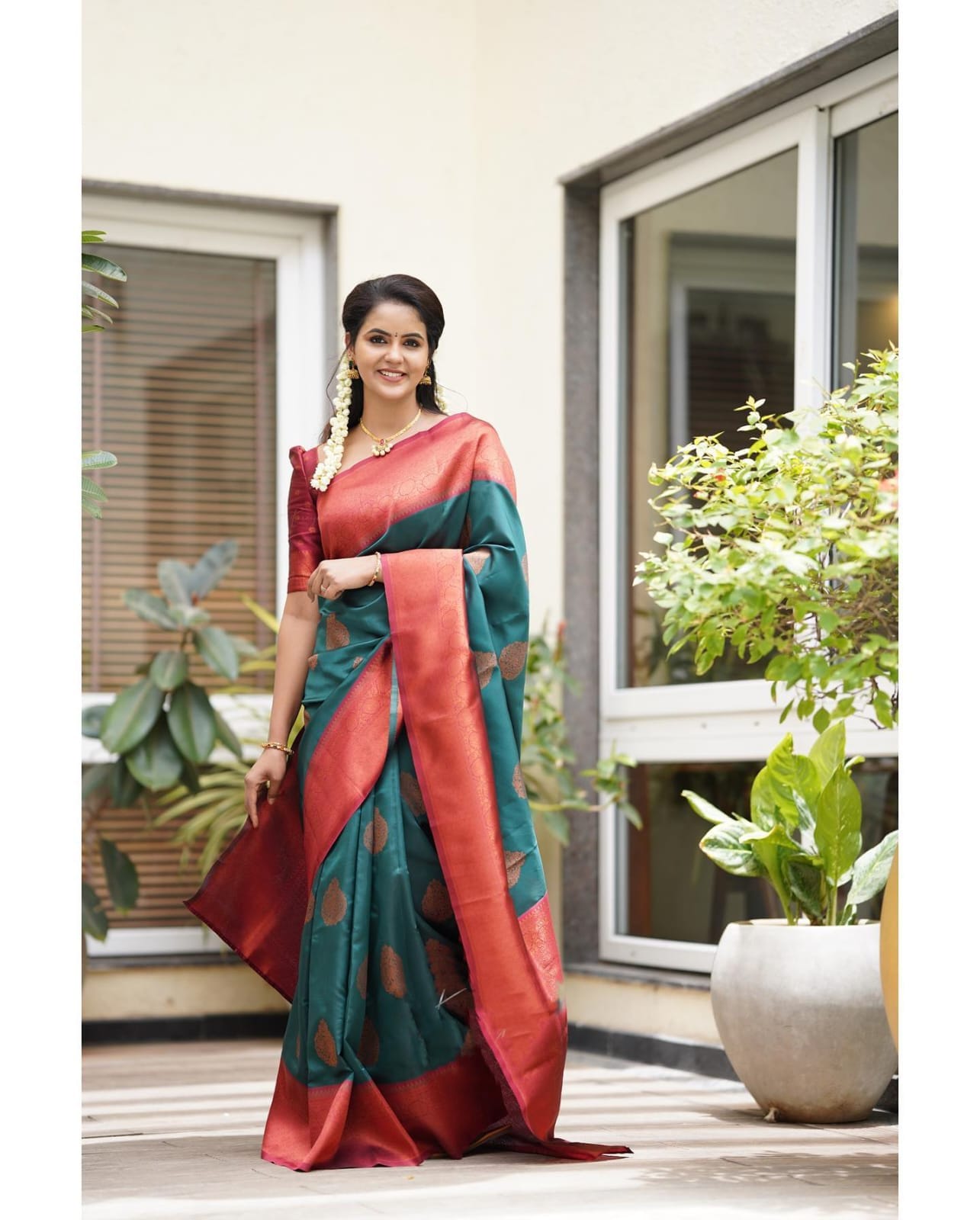 Felicitous Rama Soft Silk Saree With Transcendent Blouse Piece