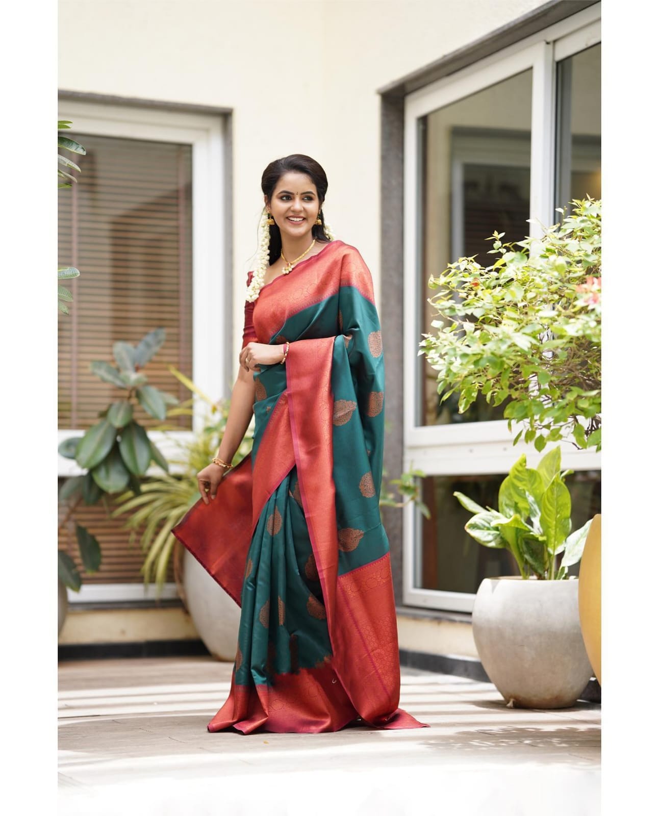 Felicitous Rama Soft Silk Saree With Transcendent Blouse Piece