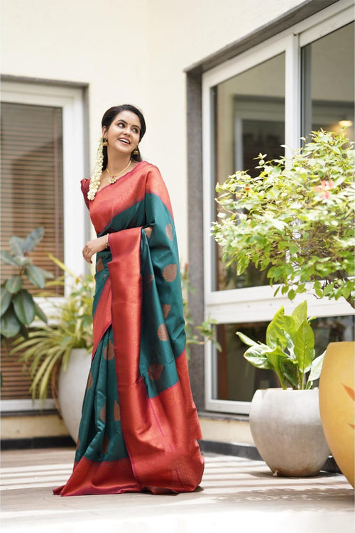 Load image into Gallery viewer, Felicitous Rama Soft Silk Saree With Transcendent Blouse Piece
