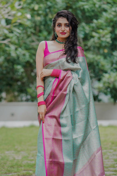 Buy Sea Green Zariwork Net Saree - Koskii