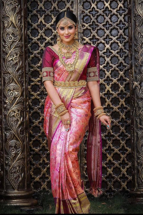 Load image into Gallery viewer, Quintessential Pink Soft Banarasi Silk Saree With Nemesis Blouse Piece
