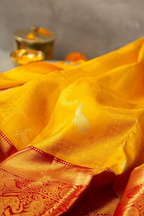 Load image into Gallery viewer, Brood Yellow Soft Banarasi Silk Saree With Cynosure Blouse Piece
