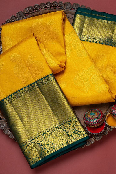 Blissful Yellow Soft Banarasi Silk Saree With Flattering Two Blouse Piece