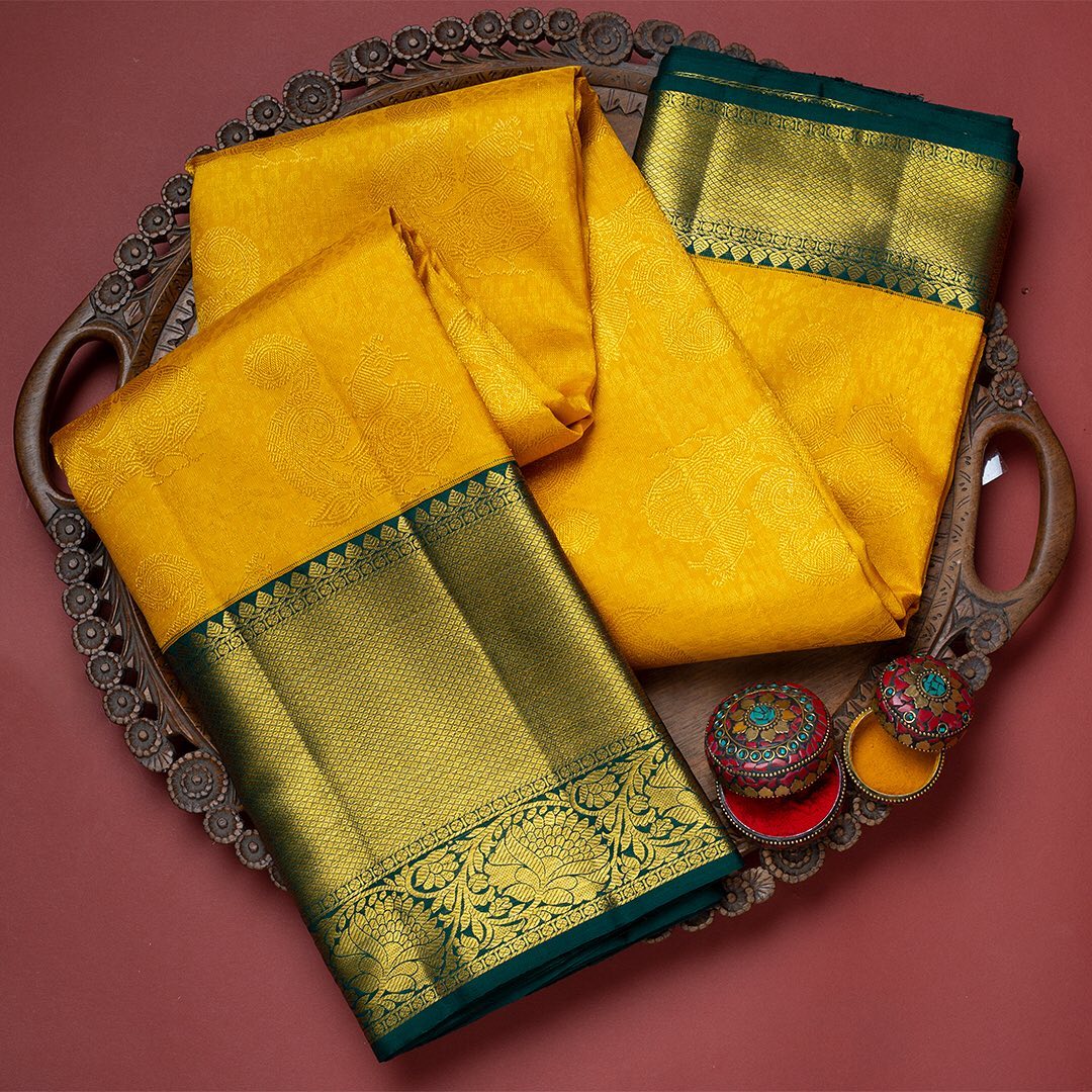 Blissful Yellow Soft Banarasi Silk Saree With Flattering Two Blouse Piece