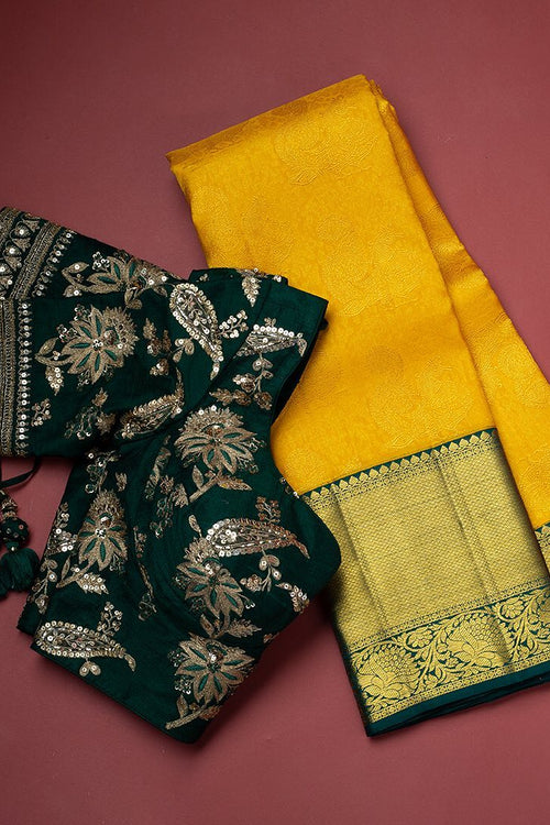 Load image into Gallery viewer, Blissful Yellow Soft Banarasi Silk Saree With Flattering Two Blouse Piece
