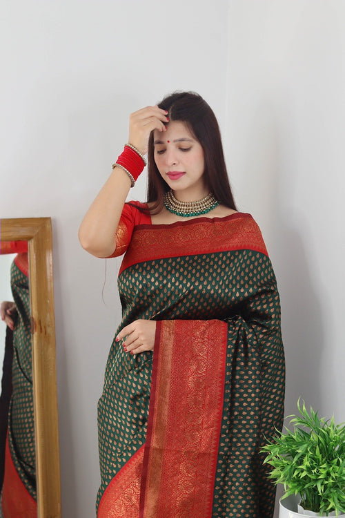 Load image into Gallery viewer, Magnetic Dark Green Soft Silk Saree With Seraglio Blouse Piece
