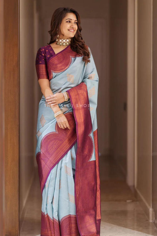 Load image into Gallery viewer, Splendiferous Sky Soft Silk Saree With Incredible Blouse Piece
