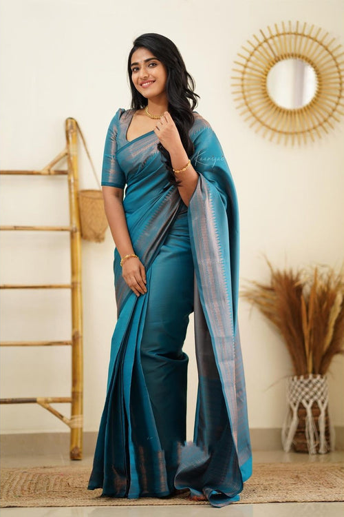 Load image into Gallery viewer, Brood Firozi Soft Silk Saree With Moiety Blouse Piece
