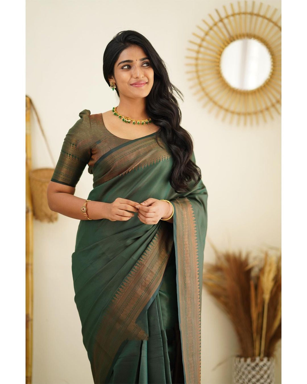 Conflate Green Soft Silk Saree With Murmurous Blouse Piece