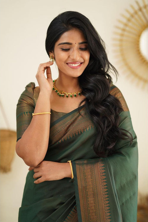 Load image into Gallery viewer, Conflate Green Soft Silk Saree With Murmurous Blouse Piece
