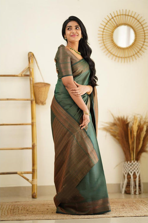 Load image into Gallery viewer, Conflate Green Soft Silk Saree With Murmurous Blouse Piece
