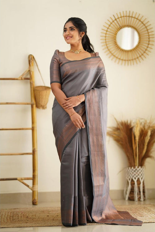 Load image into Gallery viewer, Desultory Grey Soft Silk Saree With Seraglio Blouse Piece
