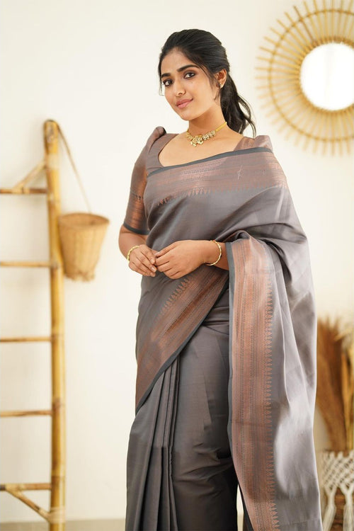 Load image into Gallery viewer, Desultory Grey Soft Silk Saree With Seraglio Blouse Piece
