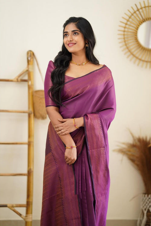 Load image into Gallery viewer, Redolent Purple Soft Silk Saree With Gratifying Blouse Piece
