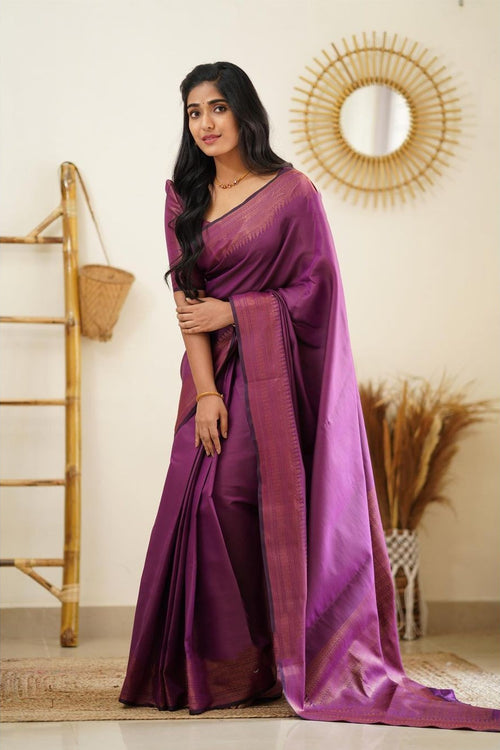 Elegant purple cotton Silk saree with beige embroidery motifs. – Sujatra
