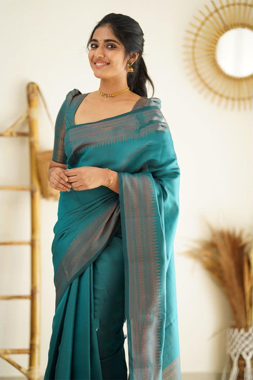 Load image into Gallery viewer, Woebegone Rama Soft Silk Saree With Fragrant Blouse Piece
