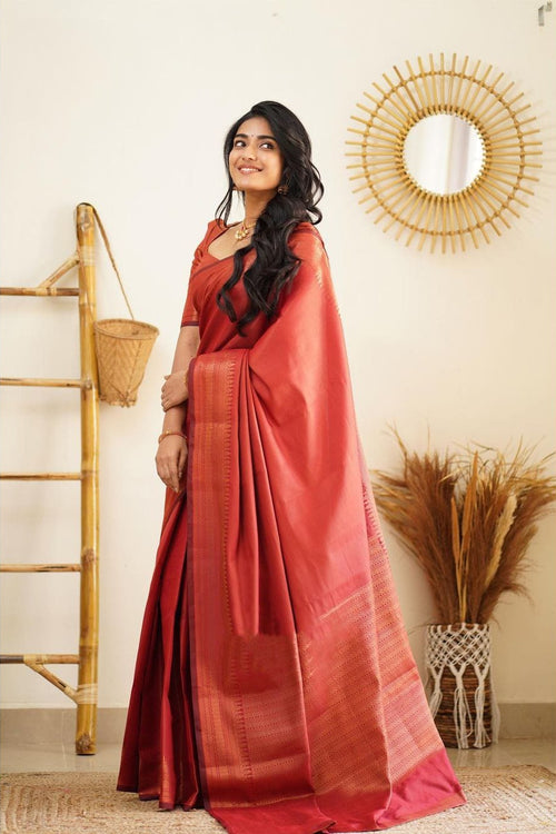 Load image into Gallery viewer, Gratifying Red Soft Silk Saree With Incomparable Blouse Piece
