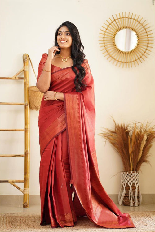 Load image into Gallery viewer, Gratifying Red Soft Silk Saree With Incomparable Blouse Piece
