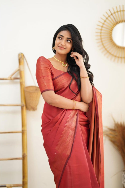 Load image into Gallery viewer, Gratifying Red Soft Silk Saree With Incomparable Blouse Piece
