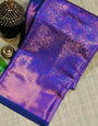 Assemblage Navy Blue Soft Banarasi Silk Saree With Imaginative Blouse Piece