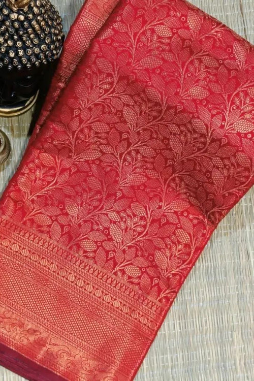 Load image into Gallery viewer, Sophisticated Red Soft Banarasi Silk Saree With Serendipity Blouse Piece
