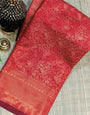Sophisticated Red Soft Banarasi Silk Saree With Serendipity Blouse Piece
