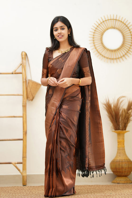 Load image into Gallery viewer, Adorning Brown Soft Silk Saree With Gratifying Blouse Piece

