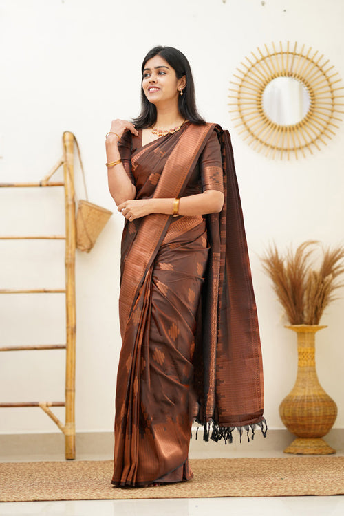 Load image into Gallery viewer, Adorning Brown Soft Silk Saree With Gratifying Blouse Piece
