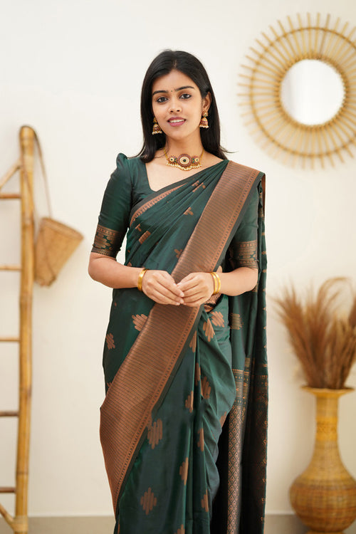 Load image into Gallery viewer, Invaluable Dark Green Soft Silk Saree With Desiring Blouse Piece
