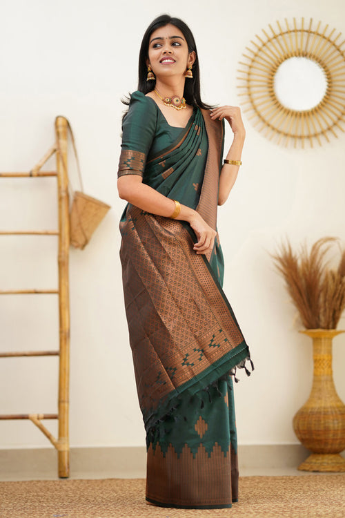 Load image into Gallery viewer, Invaluable Dark Green Soft Silk Saree With Desiring Blouse Piece
