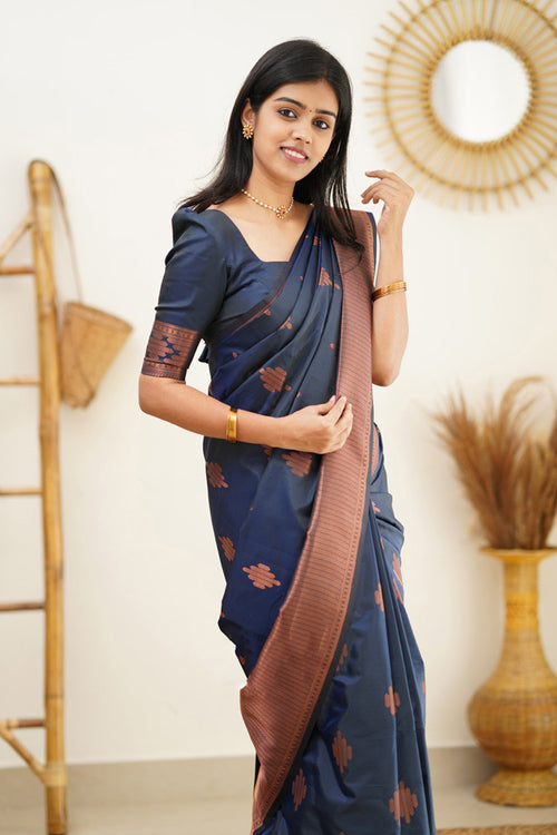 Load image into Gallery viewer, Delightful Navy Blue Soft Silk Saree With Prettiest Blouse Piece
