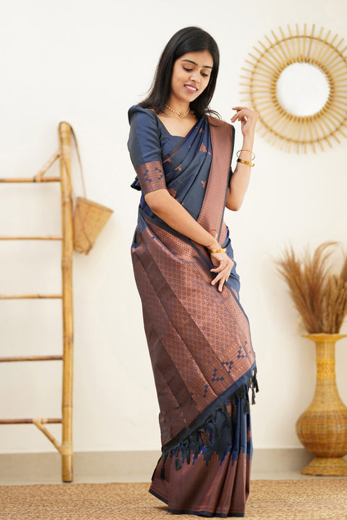 Load image into Gallery viewer, Delightful Navy Blue Soft Silk Saree With Prettiest Blouse Piece
