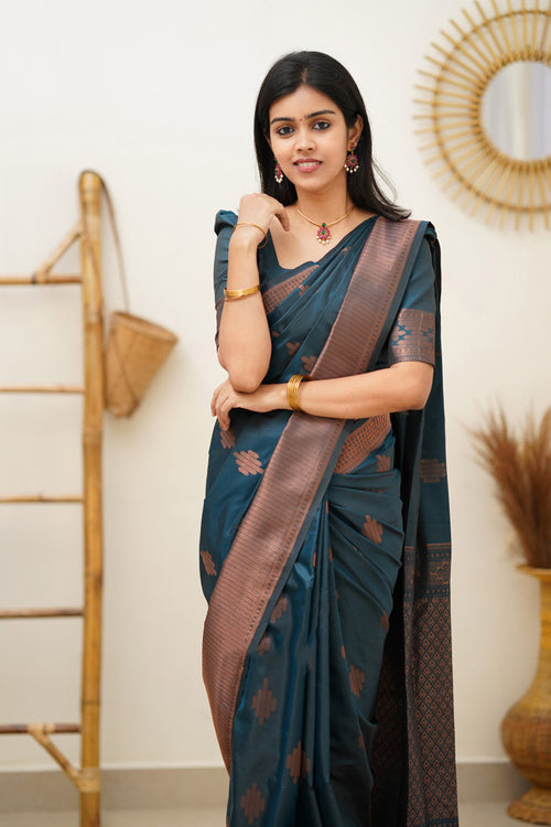 Load image into Gallery viewer, Beleaguer Rama Soft Silk Saree With Dissemble Blouse Piece
