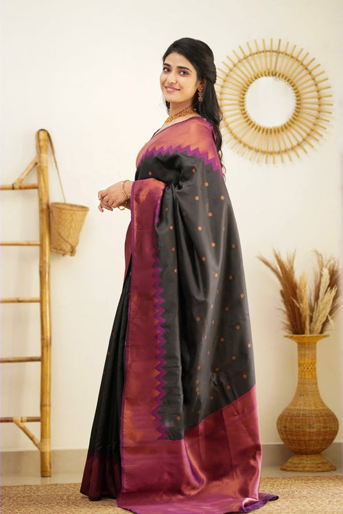 Load image into Gallery viewer, Flaunt Black Soft Banarasi Silk Saree With Gleaming Blouse Piece
