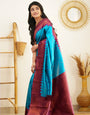 Charming Firozi Soft Banarasi Silk Saree With Attractive Blouse Piece