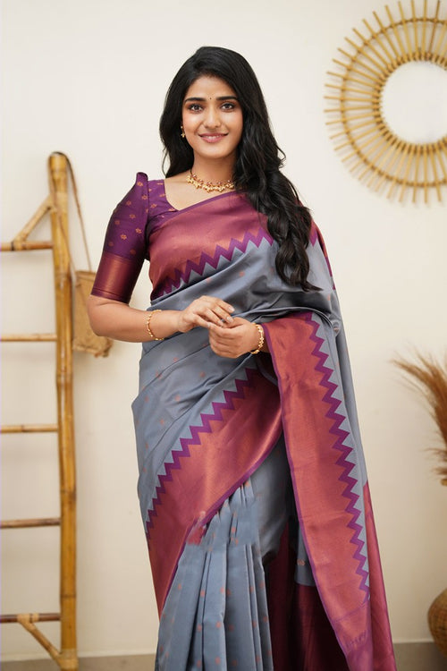 Load image into Gallery viewer, Sensational Grey Soft Banarasi Silk Saree With Gleaming Blouse Piece
