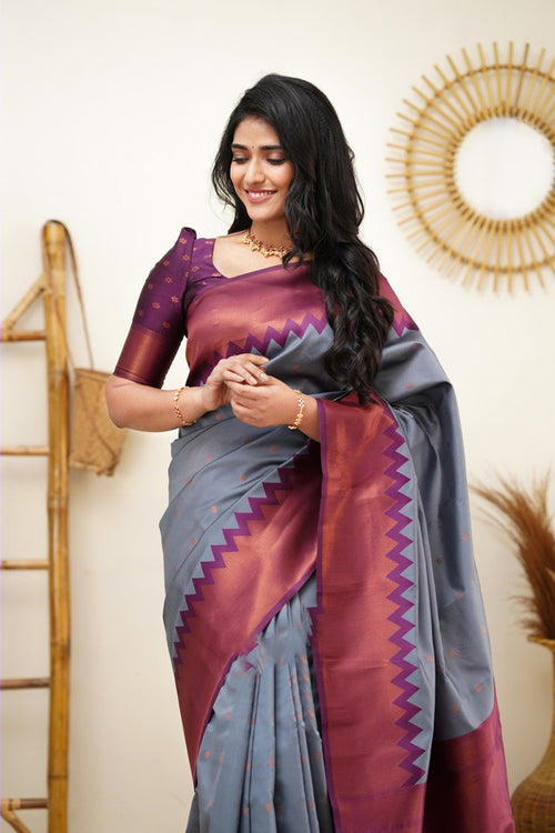 Load image into Gallery viewer, Sensational Grey Soft Banarasi Silk Saree With Gleaming Blouse Piece
