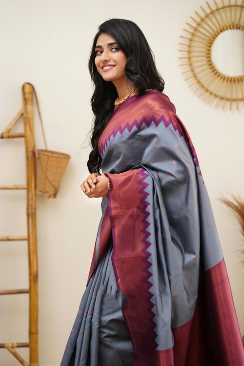 Load image into Gallery viewer, Sensational Grey Soft Banarasi Silk Saree With Gleaming Blouse Piece
