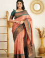 Fantabulous Peach Soft Banarasi Silk Saree With Invaluable Blouse Piece