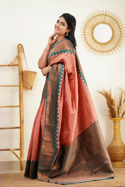 Load image into Gallery viewer, Fantabulous Peach Soft Banarasi Silk Saree With Invaluable Blouse Piece
