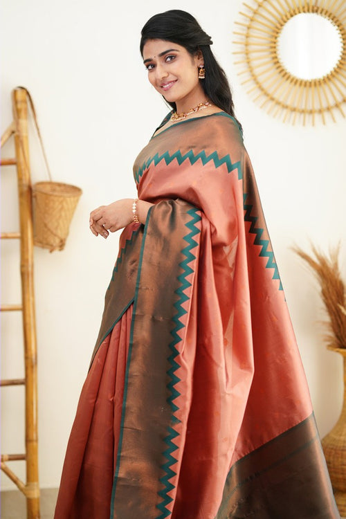 Load image into Gallery viewer, Fantabulous Peach Soft Banarasi Silk Saree With Invaluable Blouse Piece
