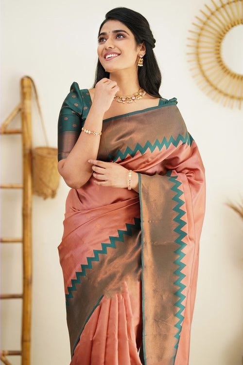 Load image into Gallery viewer, Fantabulous Peach Soft Banarasi Silk Saree With Invaluable Blouse Piece
