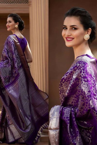 Tremendous Purple Soft Banarasi Silk Saree With Supernal Blouse Piece